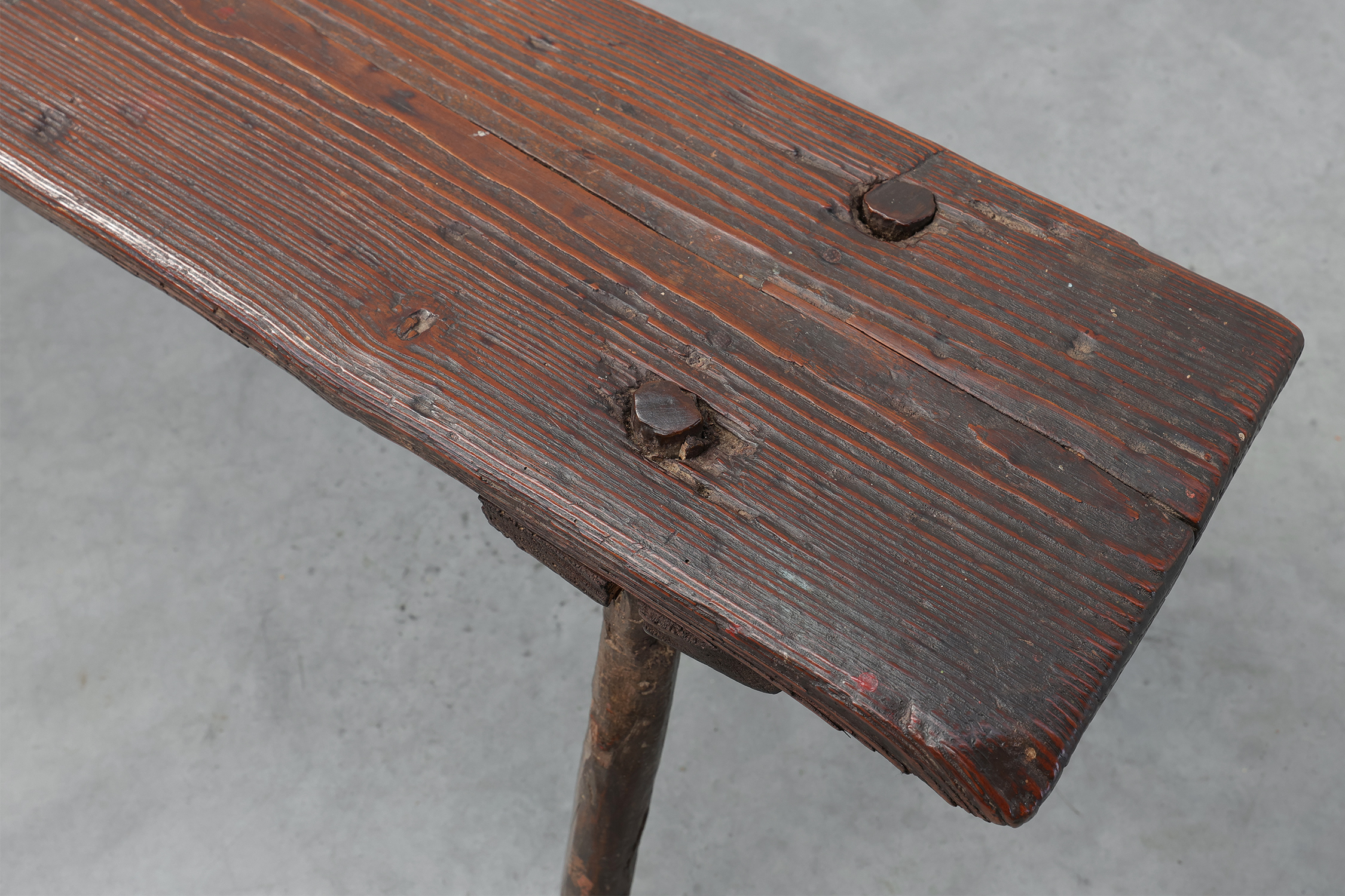 French Primitive Wooden Bench with Splayed Legs, 19th Centurythumbnail
